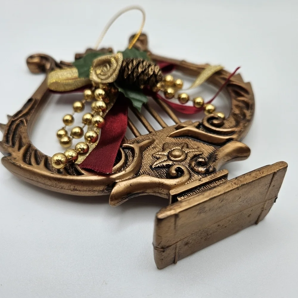 VINTAGE Golden Harp Decorated Large Holiday Christmas Ornament
